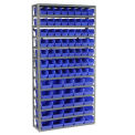 13 Shelf Steel Shelving with (81) 4&quot;H Plastic Shelf Bins, Blue, 36x12x72