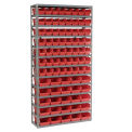 13 Shelf Steel Shelving with (81) 4&quot;H Plastic Shelf Bins, Red, 36x12x72