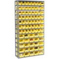 13 Shelf Steel Shelving with (81) 4&quot;H Plastic Shelf Bins, Yellow, 36x12x72