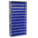 13 Shelf Steel Shelving with (96) 4&quot;H Plastic Shelf Bins, Blue, 36x12x72