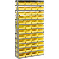 13 Shelf Steel Shelving with (48) 4&quot;H Plastic Shelf Bins, Yellow, 36x18x72