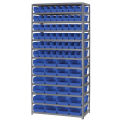 13 Shelf Steel Shelving with (72) 4"H Plastic Shelf Bins, Blue, 36x18x72