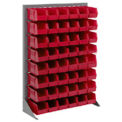 Louvered Bin Rack With (42) Red Stacking Bins, 35&quot;W x 15&quot;D x 50&quot;H