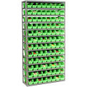 13 Shelf Steel Shelving with (144) 4&quot;H Plastic Shelf Bins, Green, 36x12x72