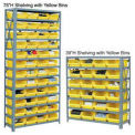 13 Shelf Steel Shelving with (36) 4&quot;H Plastic Shelf Bins, Blue, 36x12x72