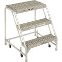 Tri Arc WLAR003245 3 Step Aluminum Rolling Ladder, 24&quot;W Grip Step, W/O Handrails