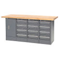 Global Industrial Workbench with Maple Square Edge Top, 12 Drawers & 1 Cabinet, 72&quot;Wx30&quot;D, Gray