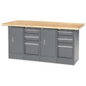 Global Industrial Workbench with Shop Top Square Edge, 6 Drawers & 2 Cabinets, 72"W x 30"D, Gray