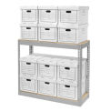 Record Storage Rack With 12 Boxes, 42&quot;W x 15&quot;D x 36&quot;H, Gray
