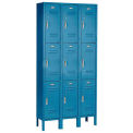 3 Tier Locker, 12 X 15 X 24, 9 Door, Ready To Assemble, Blue