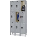 HALLOWELL Premium 3-Tier Steel Locker - 12x12x24&quot; Opening - 3 Locker Wide - Set-Up - Gray