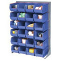 Louvered Bin Rack With (58) Blue Stacking Bins, 35&quot;W x 15&quot;D x 50&quot;H