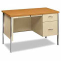 HON Steel Desk, Single Right Pedestal, 45-1/4"W x 24"D, Oak/Putty