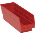 Quantum Nestable Plastic Shelf Storage Bin, 4-1/8&quot;W x 11-5/8&quot;D x 6&quot;H, Red - Pkg Qty 36