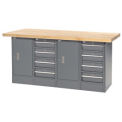 Global Industria Workbench w/ Maple Square Edge Top, 8 Drawers & 2 Cabinets, 72"Wx24"D, Gray