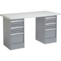 72&quot;W x 24&quot;D Workbench, 1-5/8&quot; Square Edge Laminate Top, 3 Drawer/3 Drawer