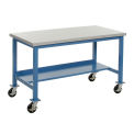 Mobile Production Workbench, Plastic Laminate Safety Edge, 72&quot;W x 30&quot;D, Blue