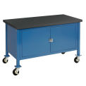 Mobile Workbench with Security Cabinet, Phenolic Resin Safety Edge, 60&quot;W x 30&quot;D, Blue