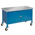 Mobile Workbench with Security Cabinet, Stainless Steel Square Edge, 60&quot;W x 30&quot;D, Blue