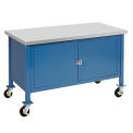 Mobile Workbench with Security Cabinet, Plastic Laminate Safety Edge, 60&quot;W x 30&quot;D, Blue