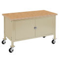 Mobile Workbench with Security Cabinet, Shop Safety Edge, 72&quot;W x 30&quot;D, Tan