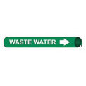 Pipe Marker - Precoiled and Strap-on - Waste Water, Green, For Pipe 1-1/8&quot; - 2-3/8&quot;,8&quot;W