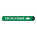 Pipe Marker - Precoiled and Strap-on - Storm Drain, Green, For Pipe 6&quot; - 8&quot;,12&quot;W