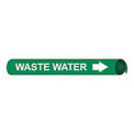 Pipe Marker - Precoiled and Strap-on - Waste Water, Green, For Pipe 3-3/8" - 4-1/2",12"W