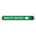 Pipe Marker - Precoiled and Strap-on - Waste Water, Green, For Pipe Over 10&quot;,32&quot;W