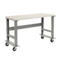 Mobile Adjustable Height Workbench, Plastic Laminate Square Edge, 60&quot;W x 36&quot;D, Gray
