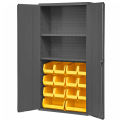 Durham Welded Bin Cabinet 3602-BLP-14-2S-95 - 36&quot; Flush Door 14 Yellow Bins 2 Shelves