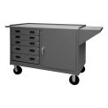Durham Mfg. Mobile Bench Cabinet, 1 Shelf, 5 Drawers, 66-1/8&quot;W x 24-1/4&quot;D, Gray