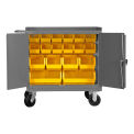 Durham Mfg. Mobile Bench Cabinet, 18 Bins, 36&quot;W x 24&quot;D, Gray