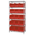 Wire Shelving With (15) Giant Plastic Stacking Bins Red, 36x18x74