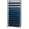 Wire Shelving with (77) 4&quot;H Plastic Shelf Bins Blue, 36x14x74