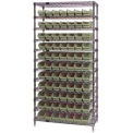 Wire Shelving with (77) 4&quot;H Plastic Shelf Bins Stone, 36x14x74