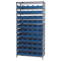 Wire Shelving with (55) 4&quot;H Plastic Shelf Bins Blue, 36x14x74