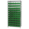 Wire Shelving with (55) 4&quot;H Plastic Shelf Bins Green, 36x14x74
