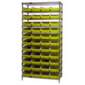 Wire Shelving with (44) 4&quot;H Plastic Shelf Bins Yellow, 36x14x74