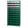 Wire Shelving with (44) 4&quot;H Plastic Shelf Bins Green, 36x14x74