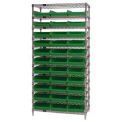 Wire Shelving with (33) 4&quot;H Plastic Shelf Bins Green, 36x14x74