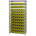 Wire Shelving with (77) 4&quot;H Plastic Shelf Bins Yellow, 36x18x74