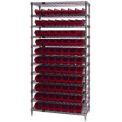 Wire Shelving with (77) 4&quot;H Plastic Shelf Bins Red, 36x18x74