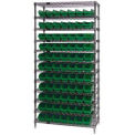 Wire Shelving with (77) 4&quot;H Plastic Shelf Bins Green, 36x18x74