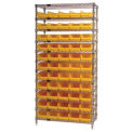 Wire Shelving with (55) 4&quot;H Plastic Shelf Bins Yellow, 36x18x74