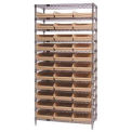 Wire Shelving with (33) 4&quot;H Plastic Shelf Bins Stone, 36x18x74