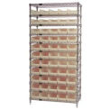 Wire Shelving with (55) 4&quot;H Plastic Shelf Bins Stone, 36x24x74