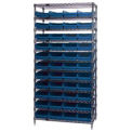 Wire Shelving with (44) 4&quot;H Plastic Shelf Bins Blue, 36x24x74