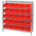 Wire Shelving with (25) 4&quot;H Plastic Shelf Bins Red, 36x14x36