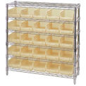 Wire Shelving with (25) 4&quot;H Plastic Shelf Bins Stone, 36x14x36